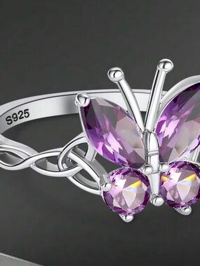 Sterling Silver Purple Butterfly Ring - S925